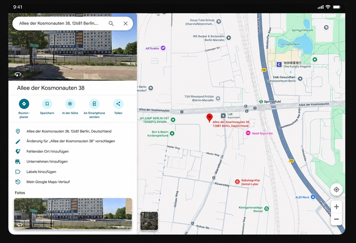 Standortkarte: Allee der Kosmonauten 38, Berlin